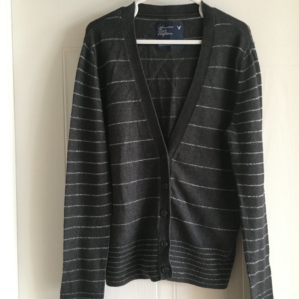 American Eagle Outfitters Grey Striped Cardigan
